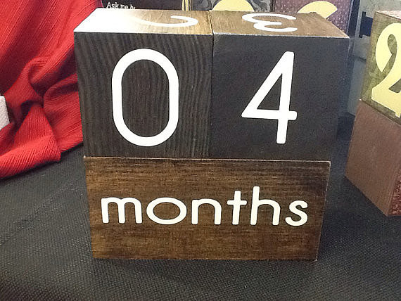 wooden age blocks - weeks, months, years, and grade